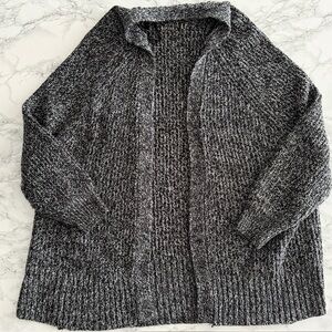 Black and Gray Knit Open Cardigan